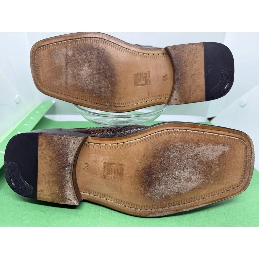 David Eden Mens Genuine Lizard Leather Derby Brown Dress Shoes 8.5 Luxury Spain